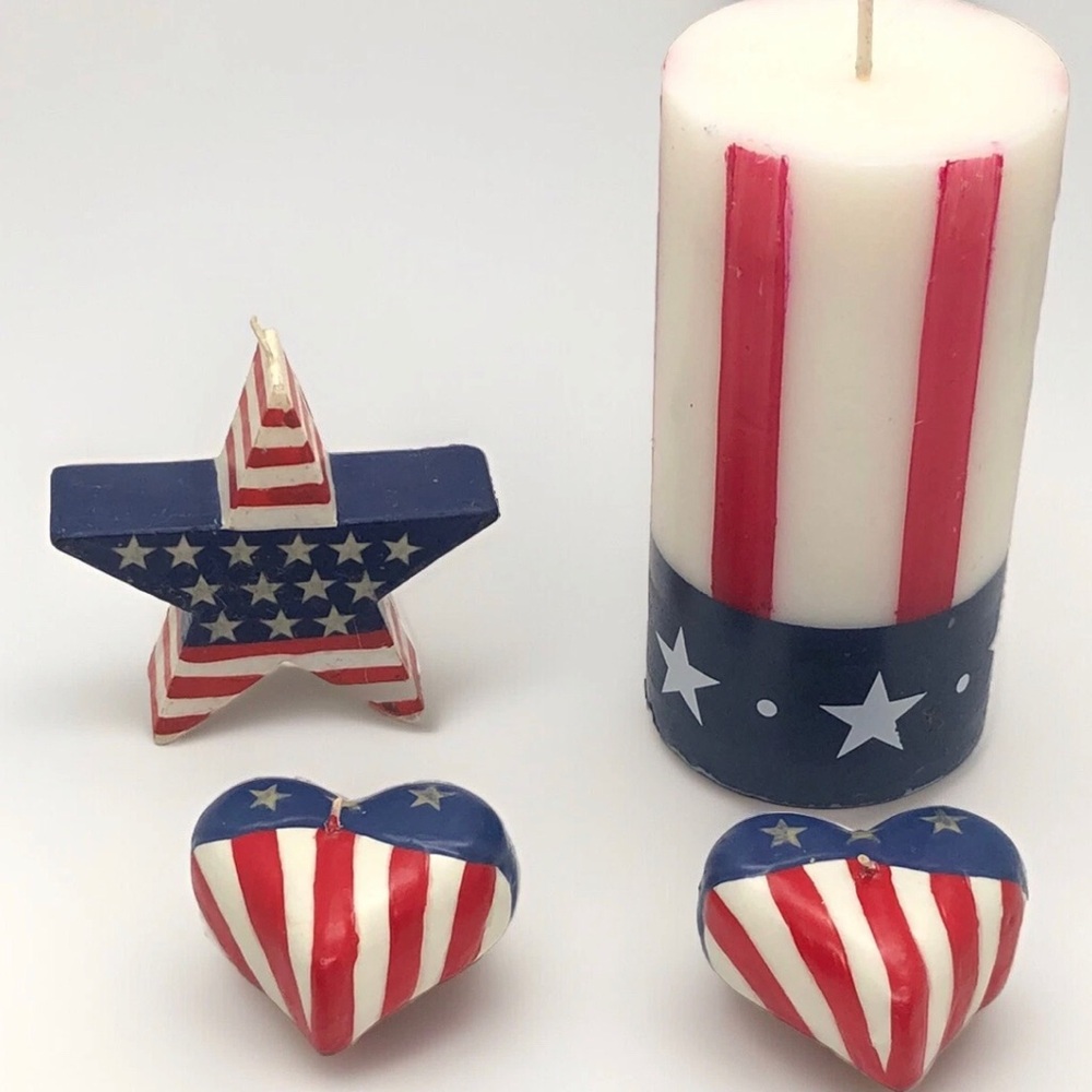 Patriotic Candle Set Red, White, Blue Pillar, Heart & Star Shaped, American Flag - Picture 8 of 8